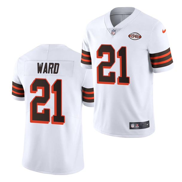Men's Cleveland Browns #21 Denzel Ward White 1946 Collection Vapor Stitched Football Jersey Men's Cleveland Browns #21 Denzel Ward White 1946 Collection Vapor Stitched Football Jersey